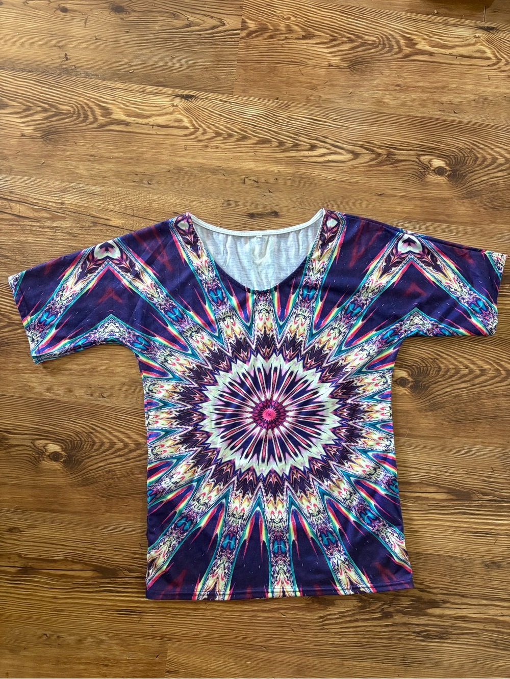 Tie-Dye  purple pink blue slim short sleeve shirt XL
